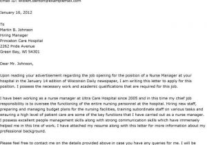 Examples Of Cover Letters for Nursing Jobs Sample Cover Letter for Job Application as Nurse