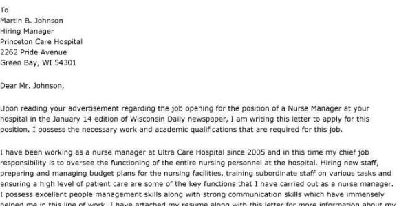 Examples Of Cover Letters for Nursing Jobs Sample Cover Letter for Job Application as Nurse