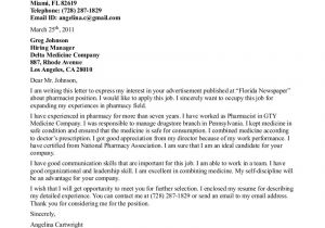 Examples Of Cvs and Cover Letters Cover Letter for Pharmacist Sample Application Any