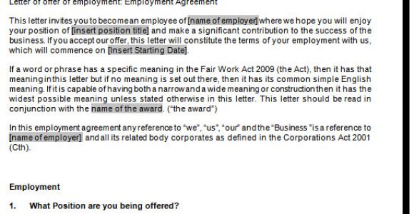 Fair Work Australia Employment Contract Template Full Time Employment Contract Template Fair Work