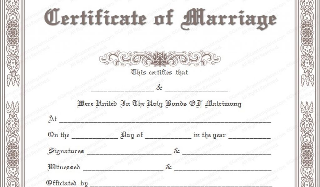 Fake Marriage Certificate Template Printable Marriage Certificate ...