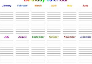 Family Birthday Calendar Template Excel Template for Birthday Calendar In Color Landscape