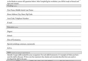 Fill In the Blank Resume Worksheet Fill In the Blank Resume Worksheet Fill Online