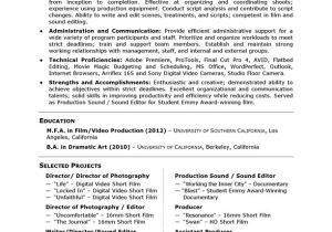Film Student Resume Careerperfect Academic Skill Conversion Film and