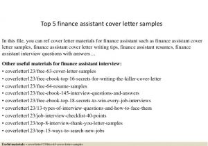 Finance assistant Cover Letter Samples top 5 Finance assistant Cover Letter Samples