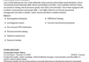 Fire and Safety Fresher Resume format Construction Safety Officer Resume Sample Livecareer