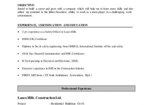 Fire and Safety Fresher Resume format Image Result for Safety Officer Resume Best Resume