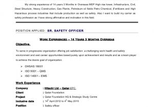 Fire and Safety Fresher Resume format Safety Officer Cv 21 4 2015