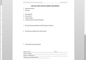 First Article Inspection form Template First Article Inspection Report as9100 Template as1130 2