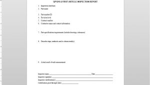 First Article Inspection Procedure Template First Article Inspection Report iso Template