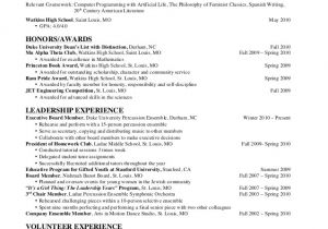 First Year College Student Resume Undergraduate Student Resume Collection