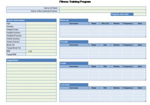 Fitness Program Template Free Download Workout Chart for Excel