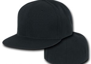 Fitted Hat Template Black Fitted Flat Bill Plain solid Blank Baseball Ball Cap