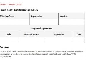 Fixed asset Policy Template Fixed asset Capitalization Policy Accounting Template