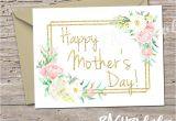 Flower Card for Mom or Grandma Gold Floral Printable Mothers Day Note Card Template Blank