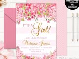 Flower Card for New Baby Spring Flowers Baby Shower Invitation Template Gold and