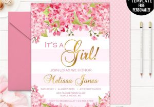 Flower Card for New Baby Spring Flowers Baby Shower Invitation Template Gold and