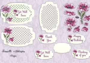 Flower Card Get Well soon Mauve Vintage Flower Decoupage Card with A Trellis topper