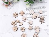Flower Embellishments for Card Making 100 Pieces Flowers and Leaves Embellishment Wooden Shape Craft Wedding Decor