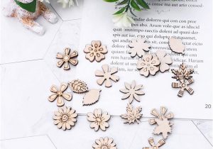 Flower Embellishments for Card Making 100 Pieces Flowers and Leaves Embellishment Wooden Shape Craft Wedding Decor