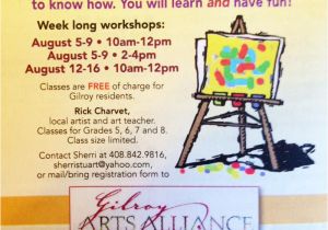 Free Art Class Flyer Template Gilroy Arts Alliance Center for the Arts Newsletter August