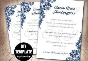 Free Diy Wedding Invites Templates Navy Blue Wedding Invitation Template Diy Instant Download