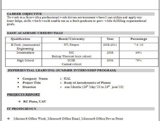 simple resume format for job fresher pdf free download