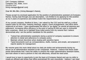 Free Sample Cover Letter for Administrative assistant Position Administrative assistant Executive assistant Cover