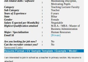 Fresher Primary Teacher Resume format Teacher Resumes 27 Free Word Pdf Documents Download