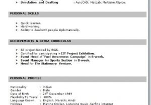 Fresher Resume format Download In Ms Word It Fresher Resume format In Word