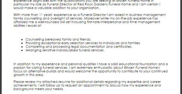 Funeral Director Cover Letter Funeral Director Cover Letter Sample Cover Letter