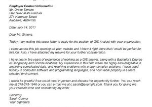 Gis Technician Cover Letter Geospatial Analyst Cover Letter Sarahepps Com