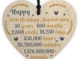 Golden Wedding Anniversary Card Mum and Dad Red Ocean Happy 50th Wedding Anniversary Sign Gift Wooden Heart Fifty Years Husband Wife Keepsake Gift Plaque