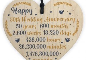 Golden Wedding Anniversary Card Mum and Dad Red Ocean Happy 50th Wedding Anniversary Sign Gift Wooden Heart Fifty Years Husband Wife Keepsake Gift Plaque
