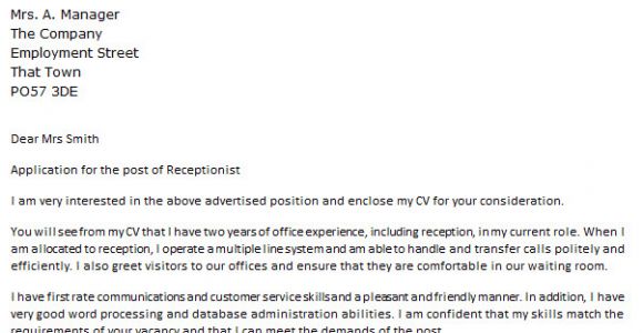 Good Cover Letter for Receptionist Position Cover Letter for A Receptionist Icover org Uk