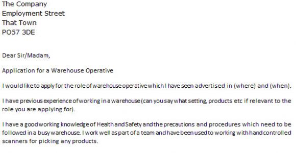 Good Cover Letter for Warehouse Job Warehouse Operative Cover Letter Example Icover org Uk