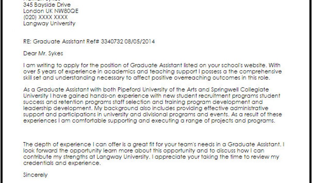 Graduate assistantship Cover Letter Examples Graduate assistant Cover ...