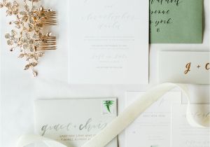 Green Card after 2 Years Of Marriage Understated Green Calligraphy and Fern Wedding Invitations