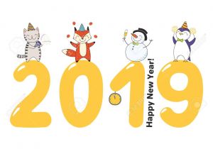 Greeting Card About New Year Hand Drawn Happy New Year 2019 Greeting Card Banner