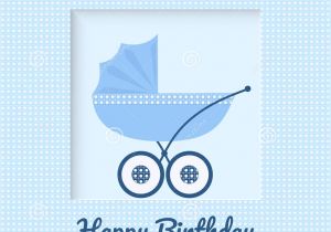 Greeting Card Baby Boy Born Greeting Card with Baby Stroller Stock Illustration