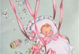 Greeting Card Baby Girl Born Vintage Baby Congratulations Greeting Card Parachute Little