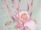 Greeting Card Baby Girl Born Vintage Baby Congratulations Greeting Card Parachute Little
