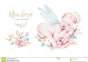 Greeting Card New Baby Born Cute Newborn Watercolor Baby New Born Child Illustration