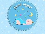 Greeting Card New Born Baby Boy Funny Newborn Birthday Vector Card with Sleeping Baby Moon