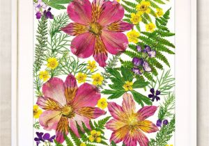Greeting Card Using Dry Leaves Pink Flowers Print Alstroemeria Fern Dried Flowers Art