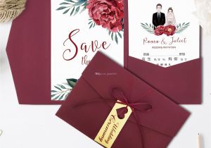 Greeting Message for Wedding Card Wedding Invitations Burgundy Trifold Pocket Bridal Shower Engagement Invitation with Rsvp Card with Ribbon and Tag Couture Wedding Invitations Create