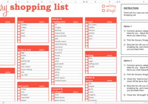 Grocery List Template for Mac Excel Compatible Spreadsheet
