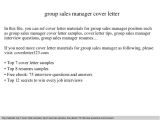 Group Leader Cover Letter Group Sales Manager Cover Letter