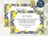 Guest Information Card Wedding Template Editable File Lemon and Blue Tile Wedding Details Card