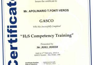 H2s Certification Card Template H2s Competency Certificate